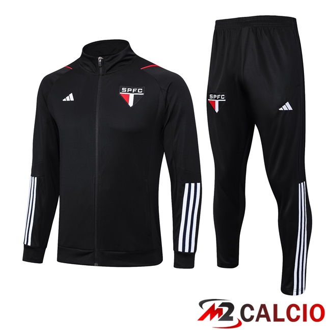 Maglie Calcio Personalizzate,Tute Calcio Squadre,Maglia Nazionale Italiana Calcio | Insieme Tuta Calcio - Giacca Sao Paulo FC Nero 2023/2024