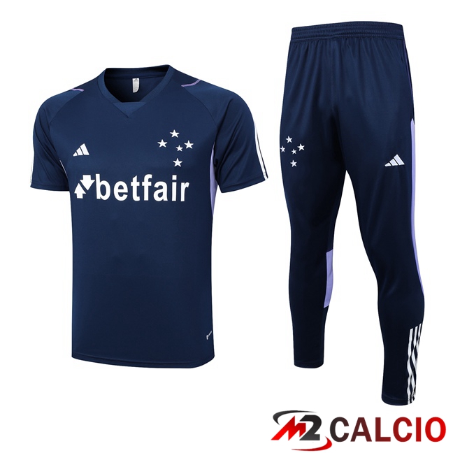 Maglie Calcio Personalizzate,Tute Calcio Squadre,Maglia Nazionale Italiana Calcio | T Shirt Allenamento Cruzeiro EC + Pantaloni Blu Reale 2023/2024