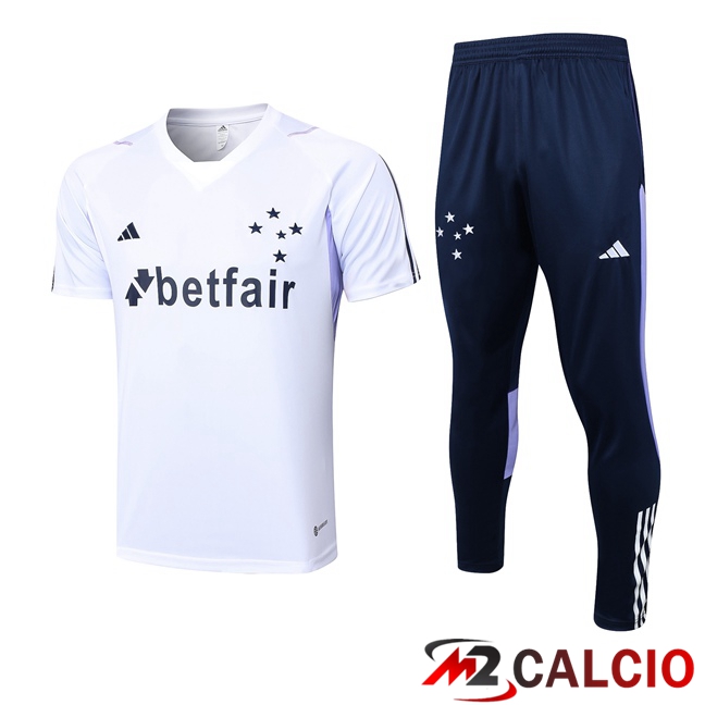 Maglie Calcio Personalizzate,Tute Calcio Squadre,Maglia Nazionale Italiana Calcio | T Shirt Allenamento Cruzeiro EC + Pantaloni Bianco 2023/2024