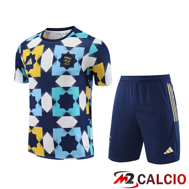 Maglie Calcio Personalizzate,Tute Calcio Squadre,Maglia Nazionale Italiana Calcio | T Shirt Allenamento Algeria + Pantaloncini Bianco Blu 2023/2024