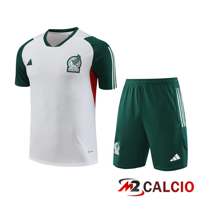 Maglie Calcio Personalizzate,Tute Calcio Squadre,Maglia Nazionale Italiana Calcio | T Shirt Allenamento Messico + Pantaloncini Bianco 2023/2024