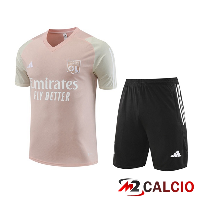 Maglie Calcio Personalizzate,Tute Calcio Squadre,Maglia Nazionale Italiana Calcio | T Shirt Allenamento Lyon OL + Pantaloncini Rosa 2023/2024