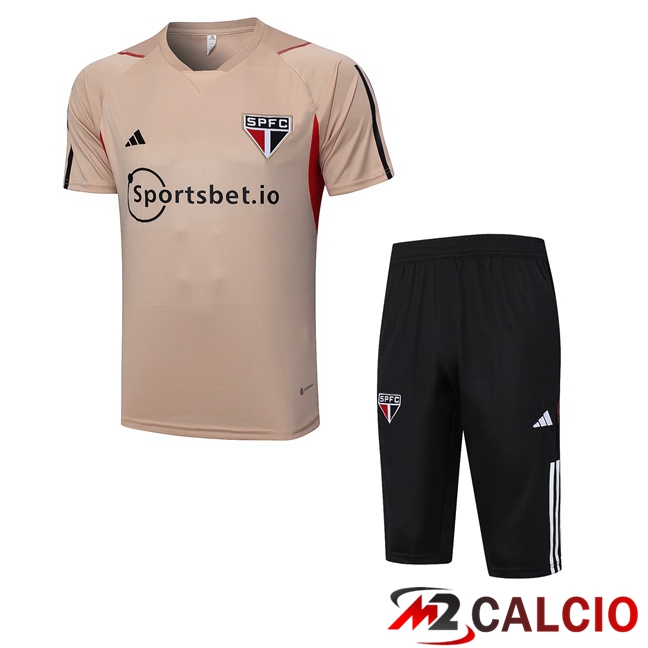 Maglie Calcio Personalizzate,Tute Calcio Squadre,Maglia Nazionale Italiana Calcio | T Shirt Allenamento Sao Paulo FC + Pantaloncini Marrone 2023/2024