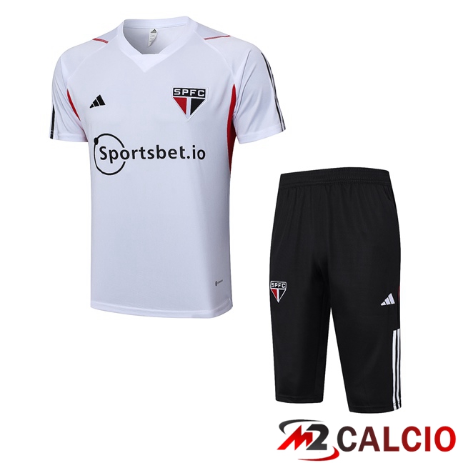 Maglie Calcio Personalizzate,Tute Calcio Squadre,Maglia Nazionale Italiana Calcio | T Shirt Allenamento Sao Paulo FC + Pantaloncini Bianco 2023/2024