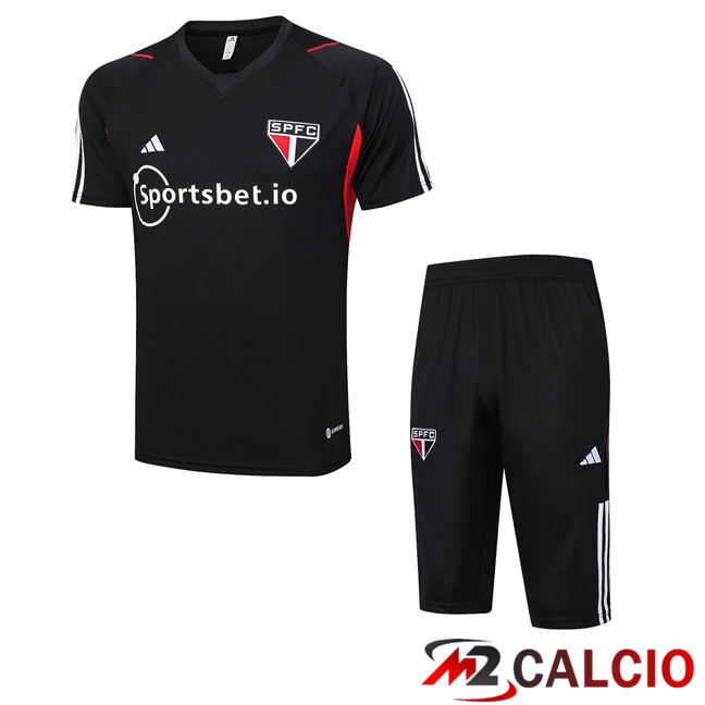 Maglie Calcio Personalizzate,Tute Calcio Squadre,Maglia Nazionale Italiana Calcio | T Shirt Allenamento Sao Paulo FC + Pantaloncini Nero 2023/2024