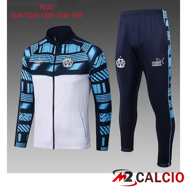 Insieme Tuta Calcio - Giacca Marsiglia OM Bambino Bianco Blu 2023/2024