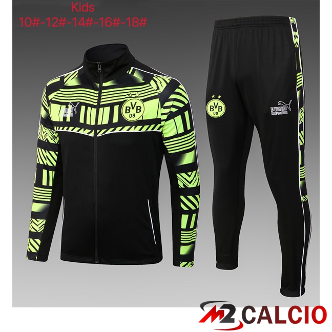 Maglie Calcio Personalizzate,Tute Calcio Squadre,Maglia Nazionale Italiana Calcio | Insieme Tuta Calcio - Giacca Dortmund BVB Bambino Nero Verde 2023/2024