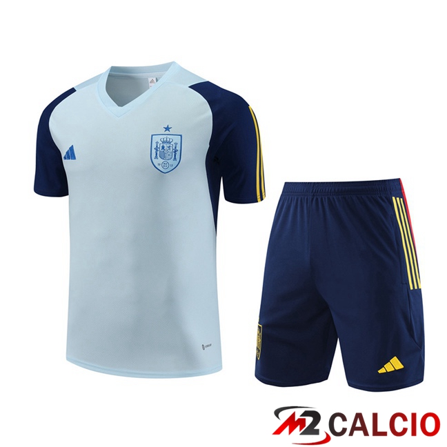 Maglie Calcio Personalizzate,Tute Calcio Squadre,Maglia Nazionale Italiana Calcio | T Shirt Allenamento Spagna + Pantaloncini Blu 2023/2024