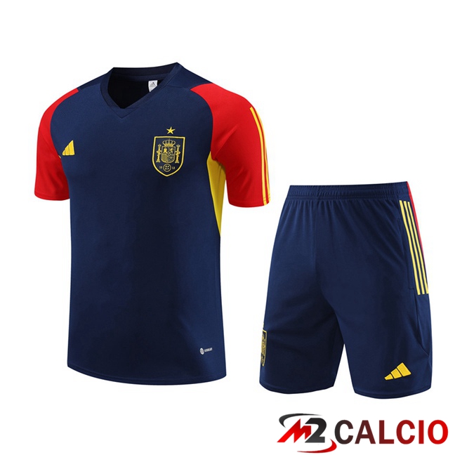 Maglie Calcio Personalizzate,Tute Calcio Squadre,Maglia Nazionale Italiana Calcio | T Shirt Allenamento Spagna + Pantaloncini Blu Reale 2023/2024