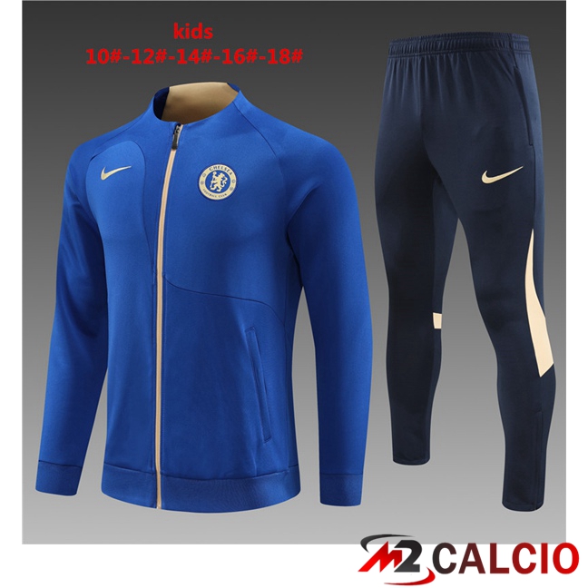 Maglie Calcio Personalizzate,Tute Calcio Squadre,Maglia Nazionale Italiana Calcio | Insieme Tuta Calcio - Giacca FC Chelsea Bambino Blu 2023/2024