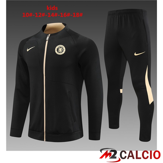 Maglie Calcio Personalizzate,Tute Calcio Squadre,Maglia Nazionale Italiana Calcio | Insieme Tuta Calcio - Giacca FC Chelsea Bambino Nero 2023/2024
