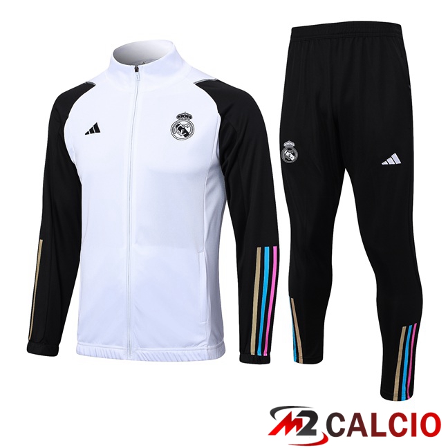 Maglie Calcio Personalizzate,Tute Calcio Squadre,Maglia Nazionale Italiana Calcio | Insieme Tuta Calcio - Giacca Real Madrid Bianco Nero 2023/2024