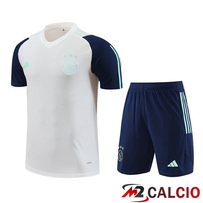 Maglie Calcio Personalizzate,Tute Calcio Squadre,Maglia Nazionale Italiana Calcio | T Shirt Allenamento AFC Ajax + Pantaloncini Bianco 2023/2024