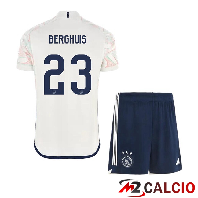 Maglie Calcio Personalizzate,Tute Calcio Squadre,Maglia Nazionale Italiana Calcio | Maglie Calcio AFC Ajax (Berghuis 23) Bambino Seconda Bianco 2023/2024