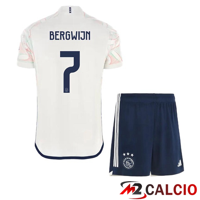 Maglie Calcio Personalizzate,Tute Calcio Squadre,Maglia Nazionale Italiana Calcio | Maglie Calcio AFC Ajax (Bergwijn 7) Bambino Seconda Bianco 2023/2024