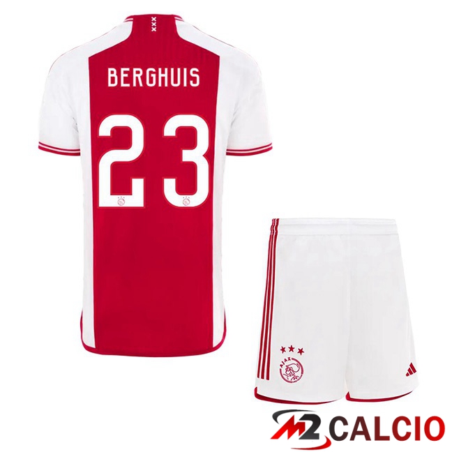 Maglie Calcio Personalizzate,Tute Calcio Squadre,Maglia Nazionale Italiana Calcio | Maglie Calcio AFC Ajax (Berghuis 23) Bambino Prima Rosso Bianco 2023/2024