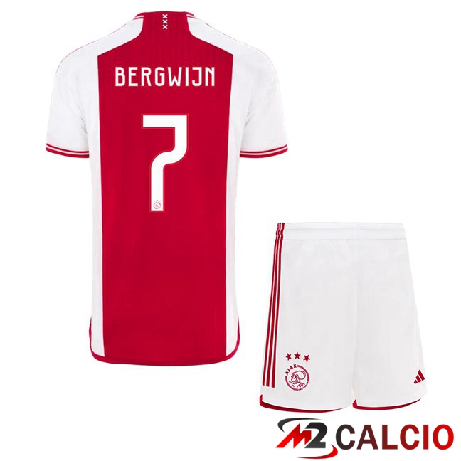 Maglie Calcio Personalizzate,Tute Calcio Squadre,Maglia Nazionale Italiana Calcio | Maglie Calcio AFC Ajax (Bergwijn 7) Bambino Prima Rosso Bianco 2023/2024