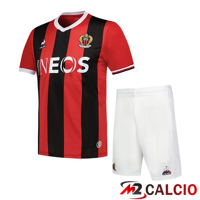 Maglie Calcio Personalizzate,Tute Calcio Squadre,Maglia Nazionale Italiana Calcio | Maglie Calcio OGC Nice Bambino Prima Rosso Nero 2023/2024