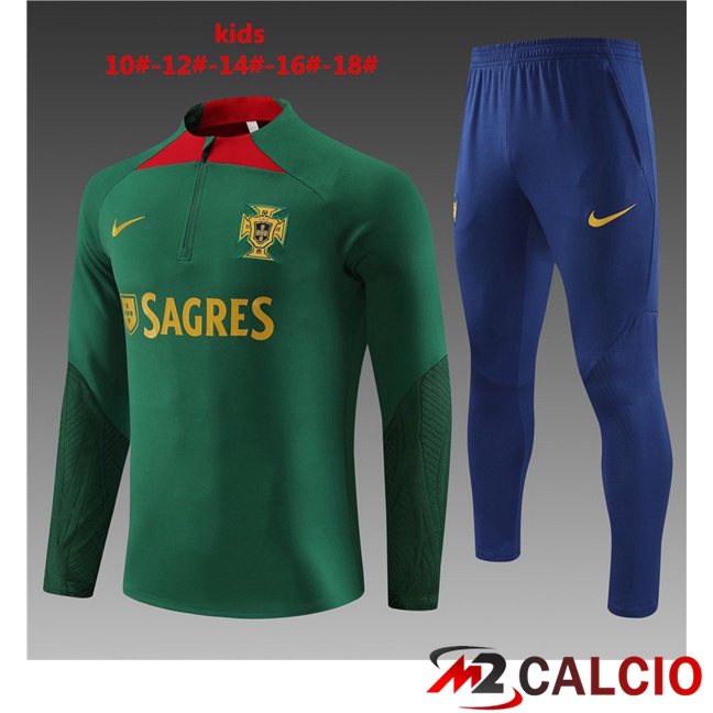 Maglie Calcio Personalizzate,Tute Calcio Squadre,Maglia Nazionale Italiana Calcio | Insieme Tuta Calcio Portogallo Bambino Verde 2023/2024