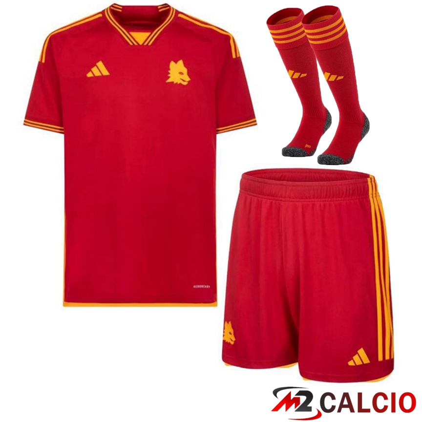 Maglie Calcio Personalizzate,Tute Calcio Squadre,Maglia Nazionale Italiana Calcio | Insieme Maglie Calcio AS Roma Prima (Pantaloncini + Calzini) 2023/2024