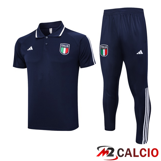 Maglie Calcio Personalizzate,Tute Calcio Squadre,Maglia Nazionale Italiana Calcio | Maglia Polo Italia + Pantaloni Blu Reale 2023/2024