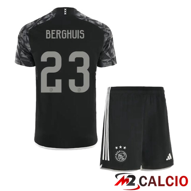 Maglie Calcio Personalizzate,Tute Calcio Squadre,Maglia Nazionale Italiana Calcio | Maglie Calcio AFC Ajax (Berghuis 23) Bambino Bambino Terza Nero 2023/2024