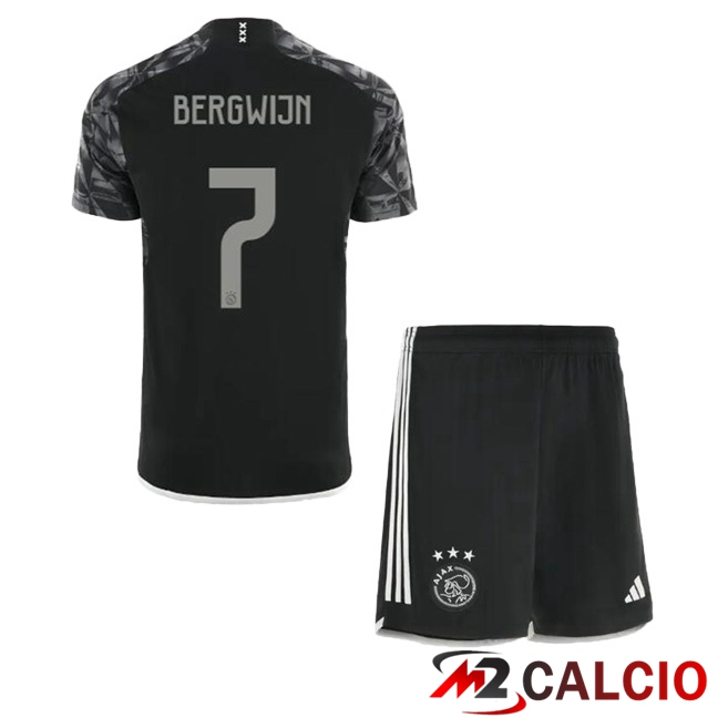 Maglie Calcio Personalizzate,Tute Calcio Squadre,Maglia Nazionale Italiana Calcio | Maglie Calcio AFC Ajax (Bergwijn 7) Bambino Bambino Terza Nero 2023/2024