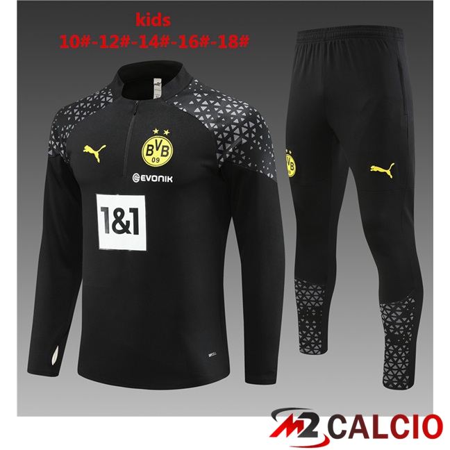 Maglie Calcio Personalizzate,Tute Calcio Squadre,Maglia Nazionale Italiana Calcio | Insieme Tuta Calcio Dortmund BVB Bambino Nero 2023/2024