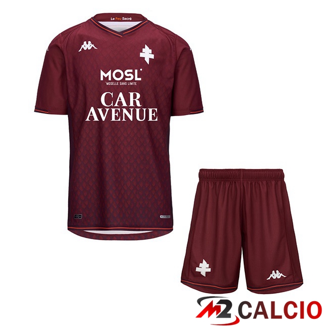Maglie Calcio Personalizzate,Tute Calcio Squadre,Maglia Nazionale Italiana Calcio | Maglie Calcio FC Metz Bambino Prima Rosso 2023/2024
