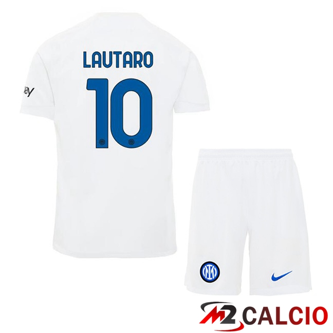 Maglie Calcio Inter Milan (LAUTARO 10) Bambino Seconda Bianco 2023/2024