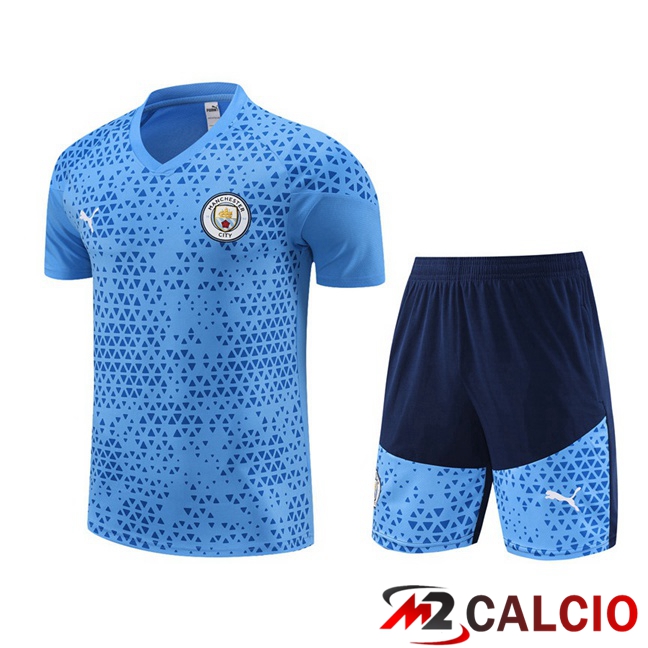 Maglie Calcio Personalizzate,Tute Calcio Squadre,Maglia Nazionale Italiana Calcio | T Shirt Allenamento Manchester City + Pantaloncini Blu 2023/2024