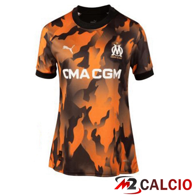 Maglie Calcio Personalizzate,Tute Calcio Squadre,Maglia Nazionale Italiana Calcio | Maglie Calcio Marsiglia OM Donna Terza Nero Giallo 2023/2024