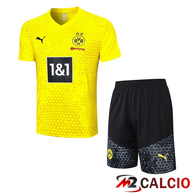 Maglie Calcio Personalizzate,Tute Calcio Squadre,Maglia Nazionale Italiana Calcio | T Shirt Allenamento Dortmund BVB + Pantaloncini Giallo 2023/2024