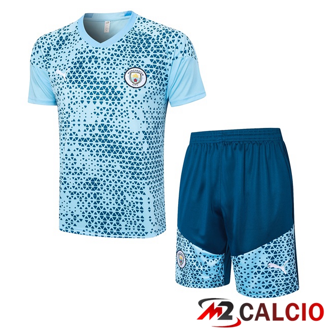 Maglie Calcio Personalizzate,Tute Calcio Squadre,Maglia Nazionale Italiana Calcio | T Shirt Allenamento Manchester City + Pantaloncini Blu 2023/2024