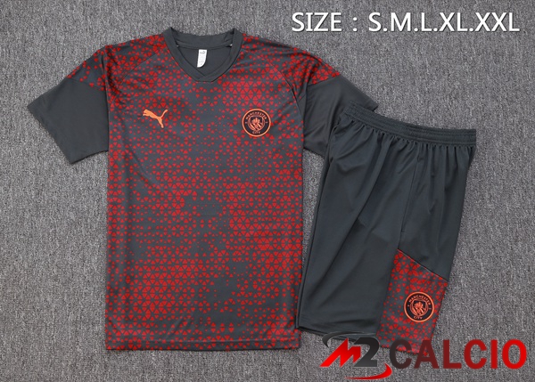 T Shirt Allenamento Manchester City + Pantaloncini Rosso Grigio 2023/2024