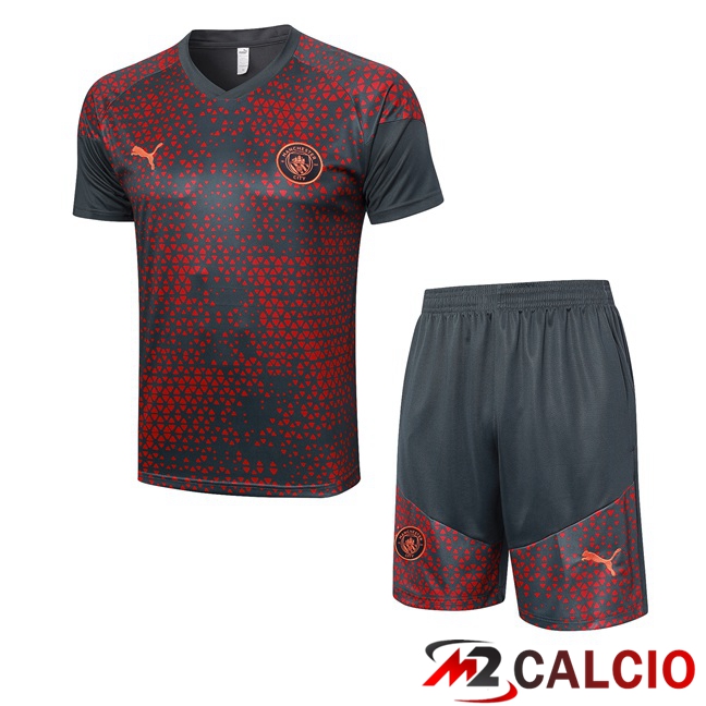 Maglie Calcio Personalizzate,Tute Calcio Squadre,Maglia Nazionale Italiana Calcio | T Shirt Allenamento Manchester City + Pantaloncini Rosso Grigio 2023/2024