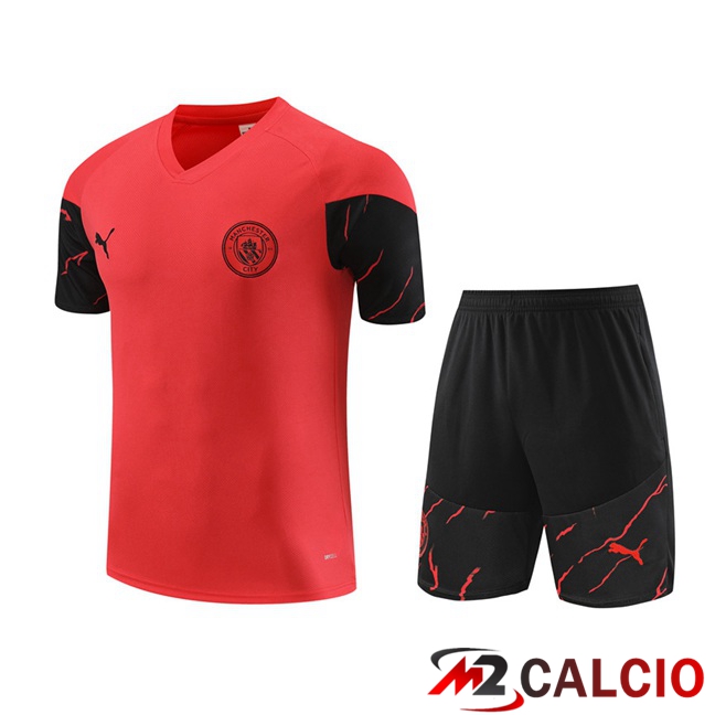 Maglie Calcio Personalizzate,Tute Calcio Squadre,Maglia Nazionale Italiana Calcio | T Shirt Allenamento Manchester City + Pantaloncini Rosso 2023/2024