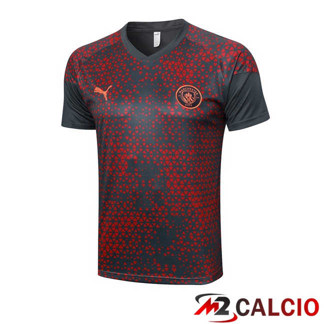 Maglie Calcio Personalizzate,Tute Calcio Squadre,Maglia Nazionale Italiana Calcio | T Shirt Allenamento Manchester City Rosso Grigio 2023/2024