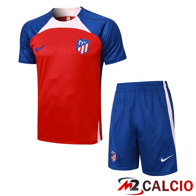 Maglie Calcio Personalizzate,Tute Calcio Squadre,Maglia Nazionale Italiana Calcio | T Shirt Allenamento Atletico Madrid + Pantaloncini Rosso Blu 2023/2024