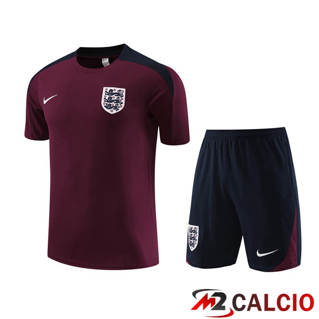 Maglie Calcio Personalizzate,Tute Calcio Squadre,Maglia Nazionale Italiana Calcio | T Shirt Allenamento Inghilterra + Pantaloncini Rosso 2023/2024