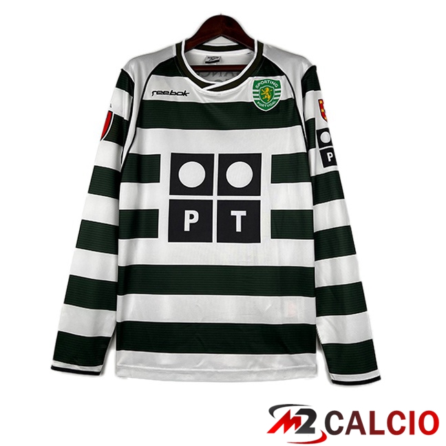 Maglie Calcio Personalizzate,Tute Calcio Squadre,Maglia Nazionale Italiana Calcio | Maglie Calcio Sporting CP Retro Prima Manica Lunga Verde 2001-2003