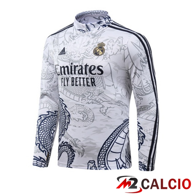 Maglie Calcio Personalizzate,Tute Calcio Squadre,Maglia Nazionale Italiana Calcio | Felpa Allenamento Real Madrid Bianco 2023/2024