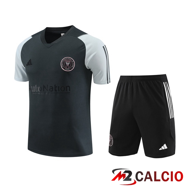 Maglie Calcio Personalizzate,Tute Calcio Squadre,Maglia Nazionale Italiana Calcio | T Shirt Allenamento Inter Miami CF + Pantaloncini Grigio 2023/2024