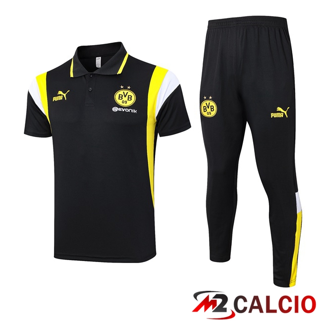 Maglie Calcio Personalizzate,Tute Calcio Squadre,Maglia Nazionale Italiana Calcio | Kit Maglia Polo Dortmund BVB + Pantaloni Nero 2023/2024