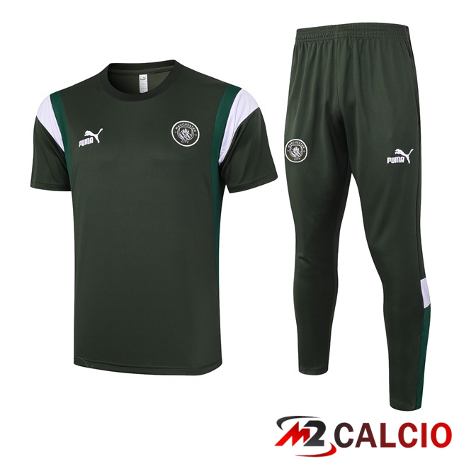Maglie Calcio Personalizzate,Tute Calcio Squadre,Maglia Nazionale Italiana Calcio | T Shirt Allenamento Manchester City + Pantaloni Verde 2023/2024