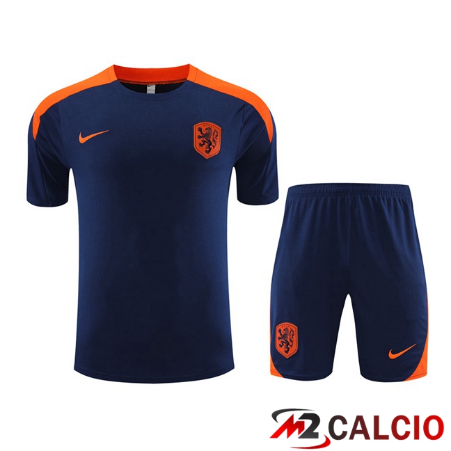 Maglie Calcio Personalizzate,Tute Calcio Squadre,Maglia Nazionale Italiana Calcio | T Shirt Allenamento Paesi Bassi + Pantaloncini Blu Reale 2023/2024