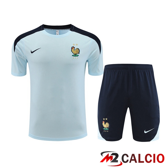 Maglie Calcio Personalizzate,Tute Calcio Squadre,Maglia Nazionale Italiana Calcio | T Shirt Allenamento Francia + Pantaloncini Blu 2023/2024