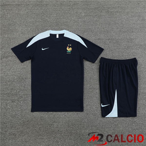 T Shirt Allenamento Francia + Pantaloncini Blu Reale 2023/2024