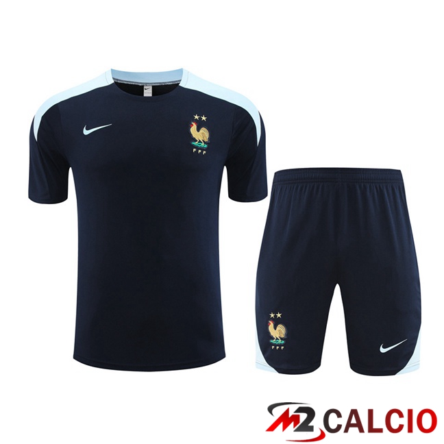 Maglie Calcio Personalizzate,Tute Calcio Squadre,Maglia Nazionale Italiana Calcio | T Shirt Allenamento Francia + Pantaloncini Blu Reale 2023/2024