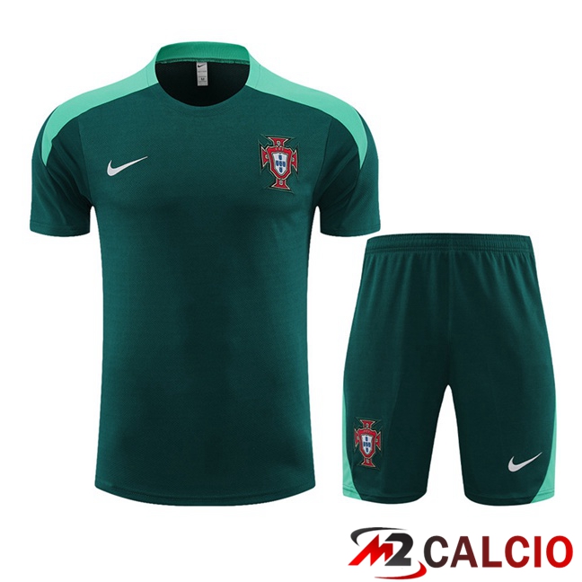 Maglie Calcio Personalizzate,Tute Calcio Squadre,Maglia Nazionale Italiana Calcio | T Shirt Allenamento Portogallo + Pantaloncini Verde 2023/2024